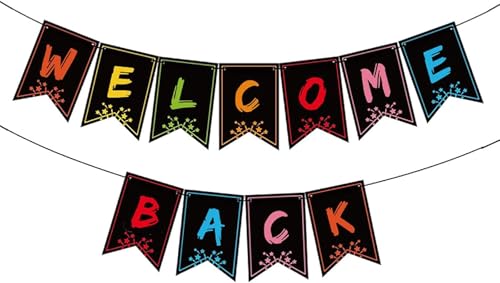 Welcome Back Banner, Glitter Welcome Banner Pre-Assembled Ready to Hang, Back to School Classroom Decorations for Teachers Students, Homecoming Party Decorations, Family Reunion & Office Celebrations