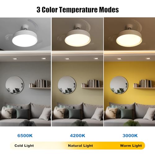 EXTRASTAR Ventilateur de plafond avec LED 42 cm, Bluetooth et télécommande, 6 vitesses, pales repliables, 3 températures de couleur, moteur réversible été/hiver, minuterie, pour salon et chambre – vue 4