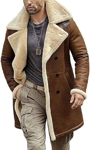 Shearling Brown Leather Coat Genuine Sheepskin Leather Coat with Artificial Fur B3 Bomber Leather...