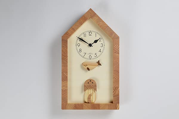 ★新品★ KICORI ガラス 対話 サカナ 振子 鏡 WOODY CLOCK 木の時計・KICORI【さかなの親子の時計】木の時計 プレゼント