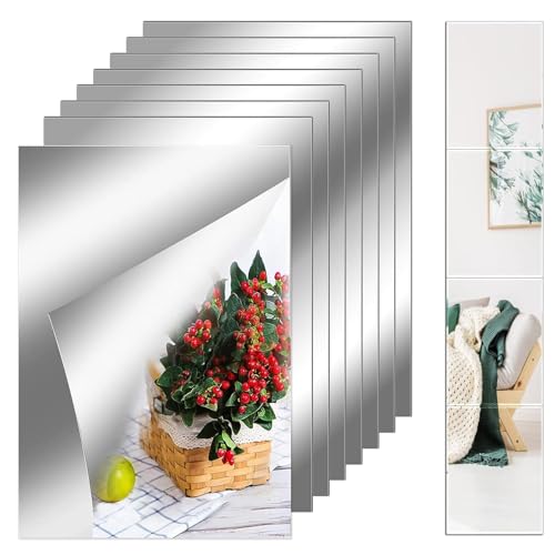 8 Piezas Espejos Autoadhesivos Pared, 10 X 15 Cm Irrompible Espejo AcríLico, Pegatina Flexibles, Cuadrado Pegatinas Pared Sin Vidrio Para DecoracióN del Hogar, Sala de Estar, Baño, Dormitorio