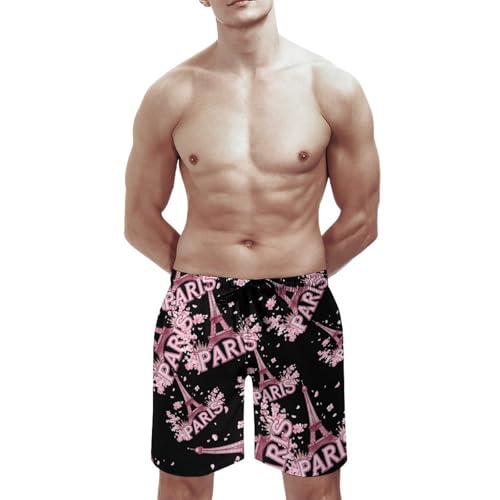 Paris Eiffel Tower Men's Swim Trunks Quick Dry Board Shorts Hawaiian Beach Shorts With Pocket3