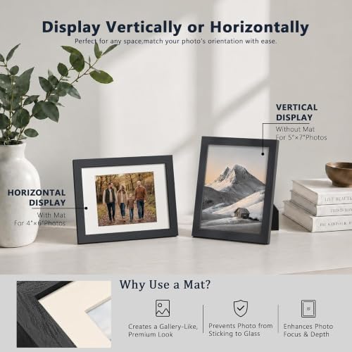 Image of VCK 5x7 Picture Frame 5 Pack, Black Exclusive Wood, Real Glass, for Photo