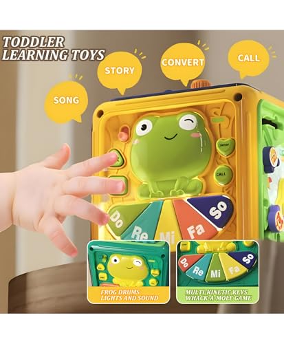 Image of Frog Musical Activity Cube for Babies | Multifunctional Montessori Early 6 Sides Learning Toy with Music & Shape Sorter | Infant Development Gift Toy for Toddlers, Boys & Girls, Pack of 1