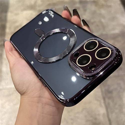 Étui de téléphone de luxe en placage carré pour iPhone 14 avec protection de l'objectif violet