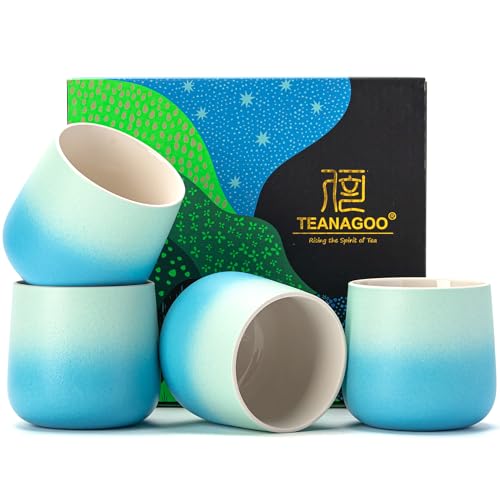 Image of TEANAGOO Japanese Tea Cup, 7.2Oz / 205 ml, Japansese Cups,Chinese Tea Cups, Asian Tea Cups No Handles, Ceramic Cup For Japanese, Blue White Gradient, 4 Pcs /Box, H31