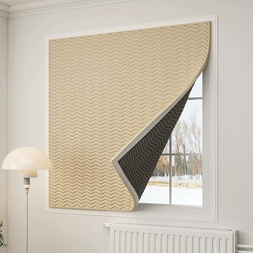 窓 断熱 3層構造 断熱 パネル 窓 厚手420Dオックスフォード生地 粘着テープ付き 家庭用RV地下室用(Beige,100x200cm/39x79in)