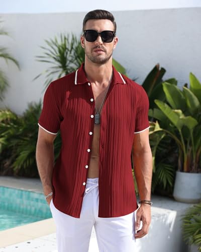 Men's Button Down Shirts Casual Short Sleeve Dress Shirts Summer Beach Vacation Shirts3