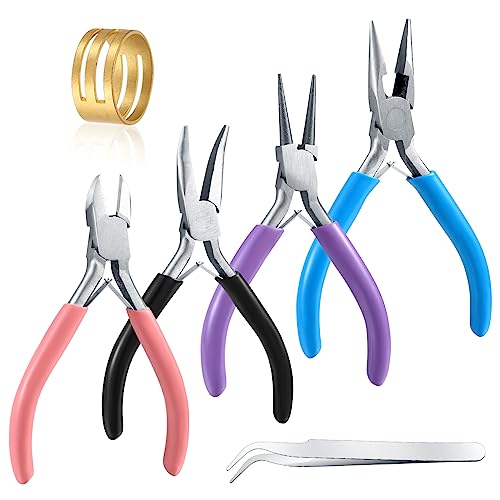 4 Piezas Alicates para Hacer Joyas, Alicates de Corte para Bisuteria Joyería, Alicates de Punta de Aguja, Alicates de Punta de Cadena, Alicates de Corte de Alambre