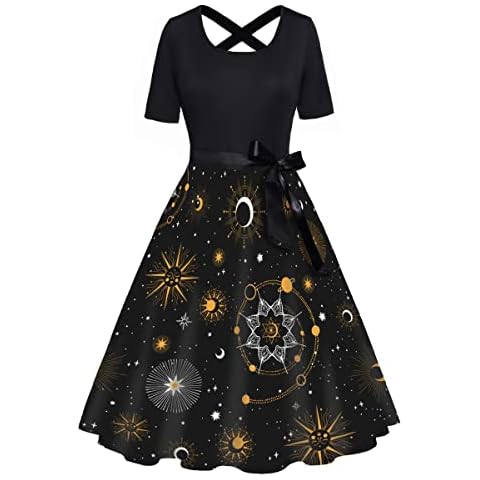 FEAPHY Women's Galaxy Print A-Line Dress Cover