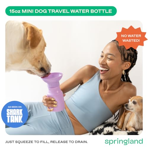 Image of Springer Dog Water Bottle | Portable Travel Drinking Feeder Dispenser for Dogs & Puppies | As Seen on Shark Tank | Leak-Proof Bowl | BPA-Free | Outdoor Walking, Hiking & Travel | 15oz Lilac