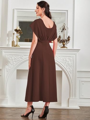 Image of Shasmi Women's & Girl's Solid A-Line Maxi Dress | V-Neck Pleated Bodice | Cap Batwing Sleeves | Fit & Flare Evening Gown (Dress 274)