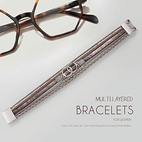 Btysun Bracelets for Women,Stocking Stuffers for Teens Birthday Gifts for Mom Inspirational Gift for Women Mother's Day Daughter Wrap Bracelet Sister Friend Teen Girl Gifts Leather Layered Jewelry Valentines Gift for Her