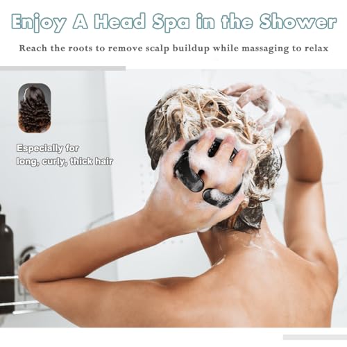 Image of FREATECH Hair Scalp Massager Shampoo Brush with Long & Soft Silicone Bristles for Scalp Care, Gentle Scrub to Exfoliate, Intensive Massage to Relax The Head, Dandruff Removal and Hair Growth, Black