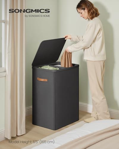 SONGMICS Laundry Basket, 170 L Dual Compartment Laundry Hamper, with Lid and Handles, Removable Liners, Easy Assembly, 56 x 40 x 75 cm, Ink Black LCB813B01 - Cosy Home Interiors SONGMICS Laundry Basket, 170 L Dual Compartment Laundry Hamper, with Lid and Handles, Removable Liners, Easy Assembly, 56 x 40 x 75 cm, Ink Black LCB813B01 - Image 2