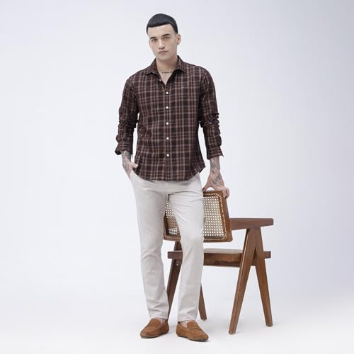 Image of BASICS 100% Cotton Checked Shirt for Men | Slim Fit | Everyday Smart Casual Wear | Full Sleeve