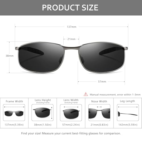 Image of SUNGAIT Mens Narrow Polarized Sunglasses Metal Frame Small Rectangle Retro Durable UV400 Protection