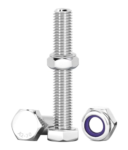 Drenky M8 Stainless Steel Bolts, 10 Pcs Bolts and Nuts Set M8 x 50mm SUS 304 Hex Bolts and Lock Nuts Machine Screws and Nut for Machinery, Furniture, Car, Bike, Ship, 3D Printing