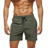 Aisprts Badehose Herren mit Reißverschlusstasche Wasserabweisend Badehosen Männer Badeshorts Herren Atmungsaktiv Mit Tunnelzug Meshfutter (A7 Armeegrün,L)
