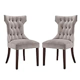 Dorel Living Clairborne Tufted Dining Chair (2 Pack), Taupe / Espresso