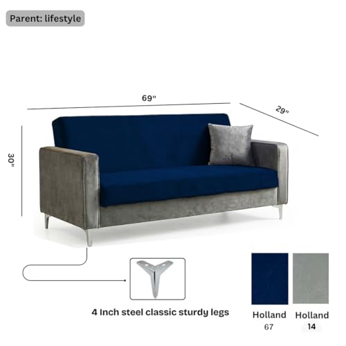 Image of FURNY Livingud 3 Seater Fabric Sofa Set (Light Grey-Blue) | in Premium Velvet Finish| Ideal for Living Room, Offices