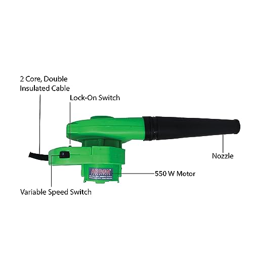 Image of AEGON AB40-VS 550W Air Blower with Nozzle | 14000 RPM | Variable Speed (6 Levels) | 3.8 m /min Airflow | 100% Copper Motor | for Car, Home, Office, PC Cleaning (Green)