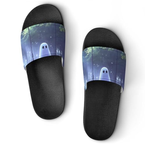 Cute Ghosts Swing House Slippers for Women Men Lightweight Open-toe Slide Shoes for Bathroom Swimming Beach