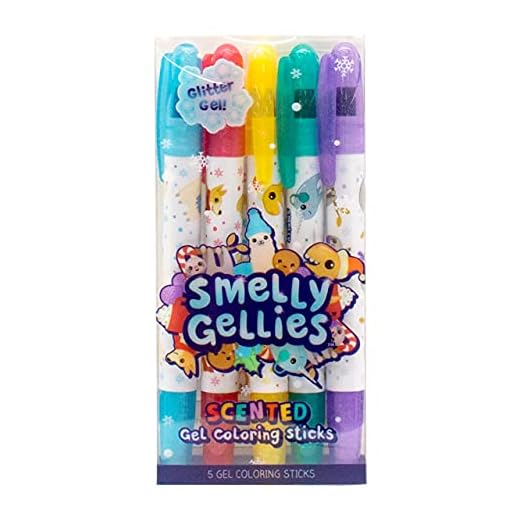 Holiday Smelly Gellies - Patented Gourmet Scented Glidewrite Glitter Gel Coloring Sticks, Crayons, Highlighters - 5 Count - Gifts for Kids, Stocking Stuffer