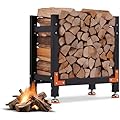 EFURDEN 2ft Firewood Rack, Heavy Duty Wood Rack with 4 Reinforced Metal Pieces for Fireplace Wood Storage, Indoor Firewood Rack with Adjustable Foot Pad