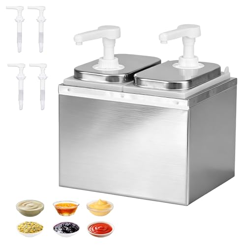 4L Ketchup Spender Saucenspender Pumpstation Soßenspender 304 Edelstahl Lebensmittelecht Tropffrei 30ml pro Pumpstoß Spülmaschinenfest Ideal für Ketchup Mayo Senf Gastro Saucen-Spender 2x 2L