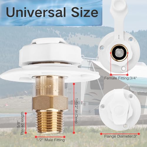 Image of RV City Water Inlet with Check Valve - 3 /4″ NH to 1 /2″ NPT Brass, White Dust Cap