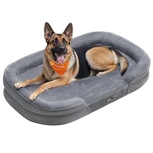 Feandrea Hundebett, Hundekissen, für extra große Hunde, 122 x 85 x 20 cm, orthopädisch, wasserdichte Innenschicht, erhöhte Ränder, Abnehmbarer, waschbarer Bezug, rutschfest, hellgrau PGW284G01