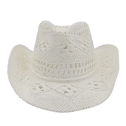 Chapeau d'été pour femmes tricoté main style cowboy chapeau de paille de plage respirant