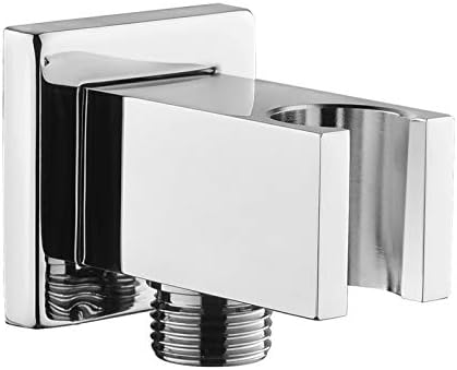 Chrome Wall Supply Elbow with Hand Shower Holder, Keymark Brass Square 1/2″Shower Hose Connector, Wall Mount Drop Ell Union Water Outlet