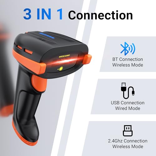 Image of Tera 2D Barcode Scanner with Power Switch Battery Level Indicator Replaceable Battery Wall Mountable Stand 1D 2D QR Works with Bluetooth 2.4G Wireless USB Wired Bar Code Reader D6100