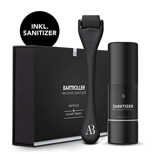 Anthony Brown® Bartroller 0.5mm für mehr Bartwuchs - mit Reinigungsspray für sorglose Anwendung - Dermaroller Set für den Bart - Bart Roller