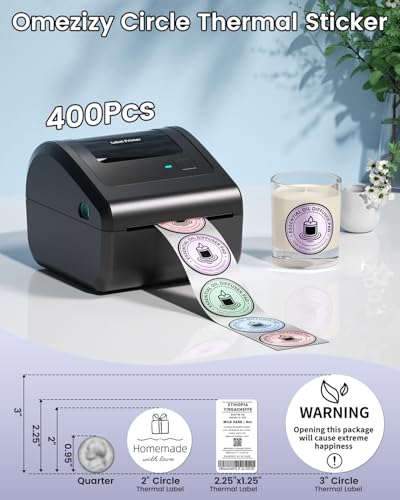 Image of Bluetooth Shipping Label Printer with 1 Roll Labels & 400PCS 4 Color Circle Thermal Labels, Compatible with USPS, Tiktok, Amazon