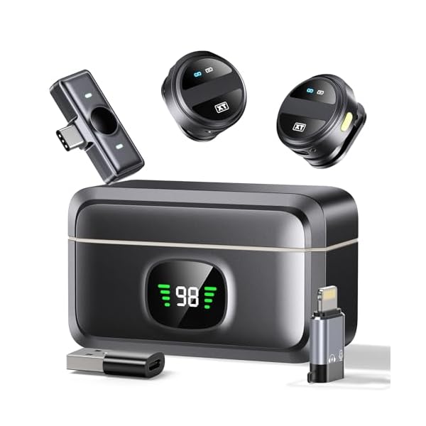 2 Pcs Wireless Lavalier Microphone for iPhone iPad Android with Charging Case 8-Hour Clip on Lapel Microphone Wireless for Video Recording,Vlogging,YouTube,Interview, 3 Mode Denoise, 70FT Connection