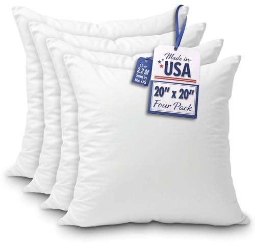 Foamily Throw Pillow Insert 20x20 (Set of 4) Premium Decorative Pillows for Couch, Bed & Living Room, Soft Fluffy Throw Pillows for Couch, Pillow Inserts for Home Decor