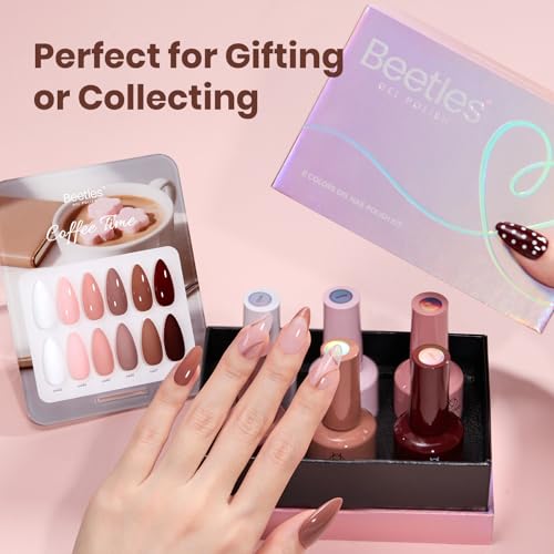 Image of Beetles Nude Gel Polish Set - 15ML Full Size 6 Colors Neutral White Pink Nude Brown Gel Nail Polish Kit Coffee Time Collection Soak Off UV LED Gel Long Lasting Glossy Finish Gifts for Women