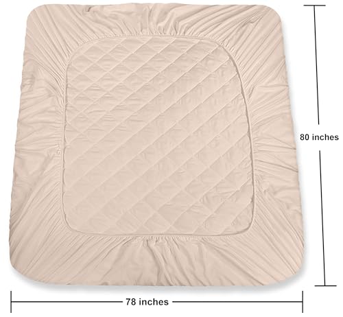 Utopia Bedding Quilted Fitted Mattress Pad, King Size, Elastic Fitted Mattress Topper Protector and Cover Stretches up to 16 Inches Deep, Machine Washable (Beige)