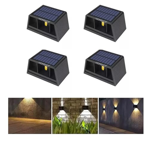Image of Homehop Solar Light Outdoor Home Garden Dusk to Dawn Wireless Decoration | Solar Wall Lights For Outdoor Waterproof Up Down Night Lamp- Balcony, Porch, Patio and Pathway (Warm Light, ABS, Pack of 4)