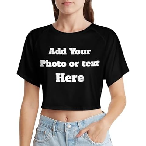 Custom Crop Tops for Women Customize Crew Neck Short Sleeve Crop Top Personalized Add Text Photo Workout Tops Short Sleeve Shirts Athletic T Shirt Black Cover