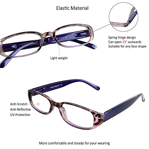 Image of VisionGlobal 1 Pairs /4 Pairs Reading Glasses with Spring Hinge, Blue Light Blocking Glasses for Women /Men