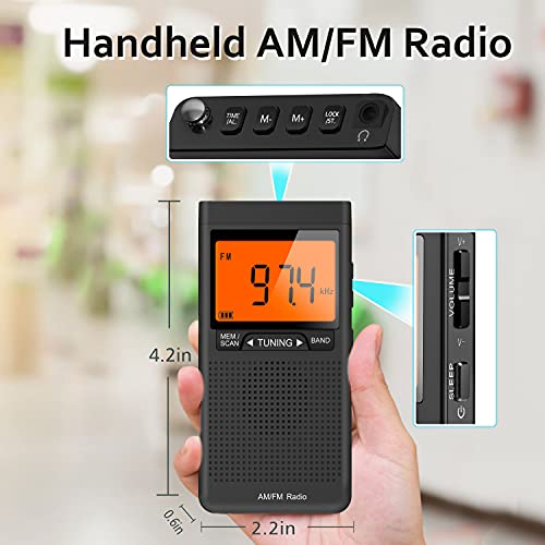 Am Fm Portable Radio Personal Radio With Excellent Reception Battery Operated By 2 Aaa Batteries With Stero Earphone, Large Lcd Screen, Digtail Alarm Clock Radio #TOP3