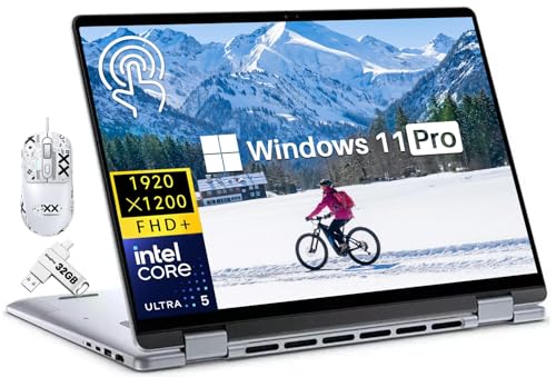 Image of Dell inspiron 16 2 in 1 Laptop, 16 inch FHD+ Touch Screen Business Laptop, Intel Ultra 5 Processor, 16GB LPDDR5X, 1TB SSD, Backlit Keyboard, Ice Blue, 32GB USB Flash Drive, Windows 11 Pro, Accessories