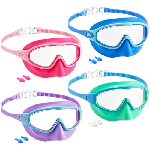 Tellegloww 4 Pack Kid Swim Goggles with Nose Cover for 3-12 Girl Boy