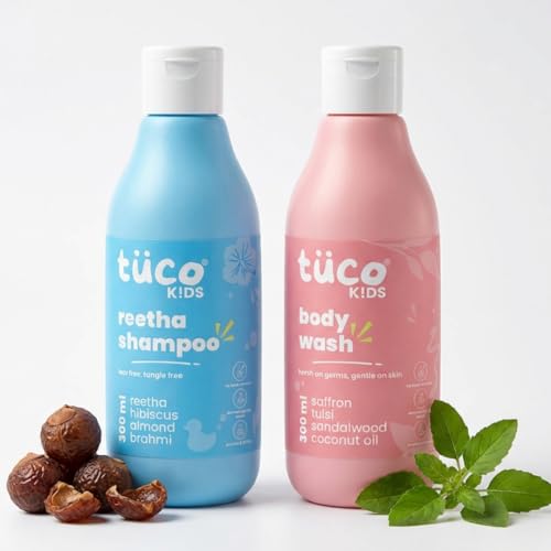 Image of Tuco Kids Shampoo 300ml & Showergel 300ml | Mild, Conditioning & Nourishing | Ages 2-5, 4-10, 10-15, 5-10 Years | Paraben, SLS, Sulphate & Tear Free | pH 5.5, Vegan