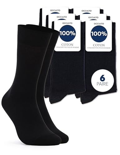 Occulto Chausettes 100% Coton Homme lot de 6 (modèle: Roland) noir 43-46