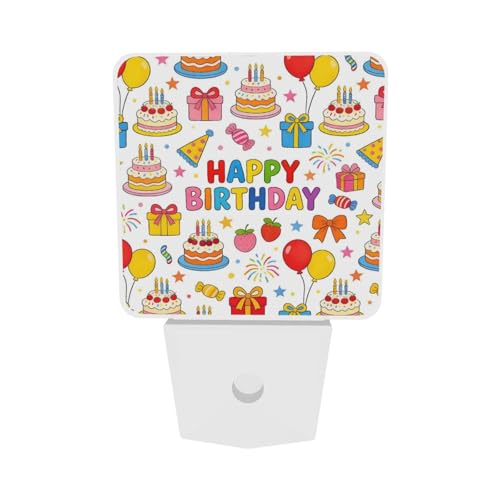 Image of Birthday Happy Party Cake Candy LED Plug-in Night Light 2-Pack, Auto Sensor Nightlights Set of 2 for Bedroom Bathroom